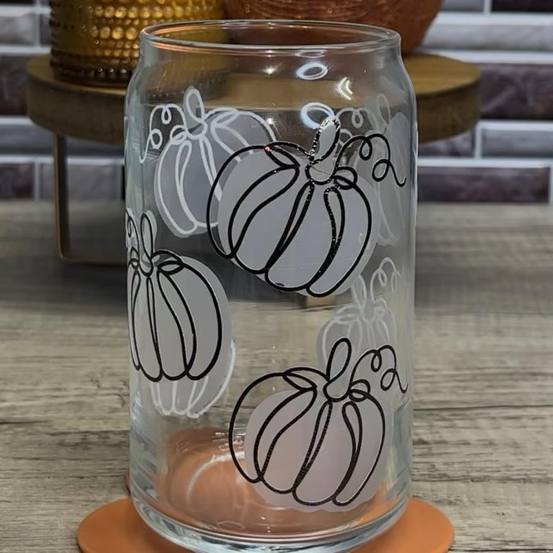 Color Changing Pumpkin Halloween Glass Cup Tumbler with Lid and Straw 16 Oz Durable Transparent Vinyl Decal Hand Wash Only Color Changing Cups Halloween Tumbler