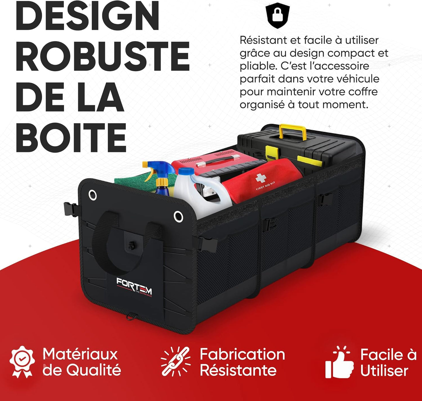 Rangement Coffre De Voiture, Organisateur De Coffre SUV, Organisateur Coffre Voiture, Organisateur Voiture Coffre Pliable, Fond Antidérapant, Sangle Fixation Réglable (Noir, Extra Large) - FREEZEME