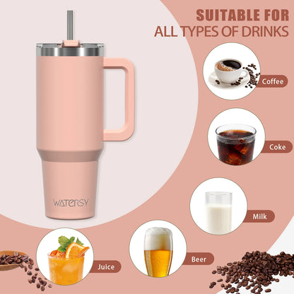 40Oz/1200Ml Tumbler with Handle and Straw Lid Large Capacity Stainless Steel Thermal Cup Keep Coffee Beer Cold Vacuum