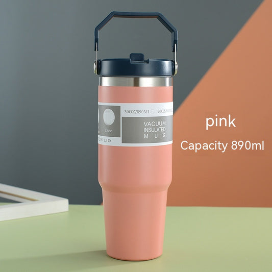 Portable Car Cup Stainless Steel Cup Travel Sports Water Bottle with Handle Cover Coffee Tumbler Cup