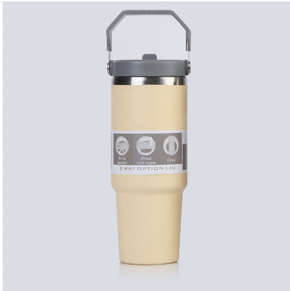 Portable Car Cup Stainless Steel Cup Travel Sports Water Bottle with Handle Cover Coffee Tumbler Cup