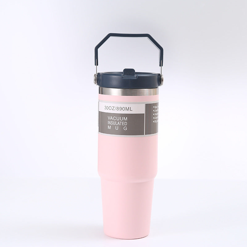 Portable Car Cup Stainless Steel Cup Travel Sports Water Bottle with Handle Cover Coffee Tumbler Cup
