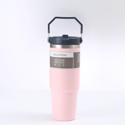 Portable Car Cup Stainless Steel Cup Travel Sports Water Bottle with Handle Cover Coffee Tumbler Cup