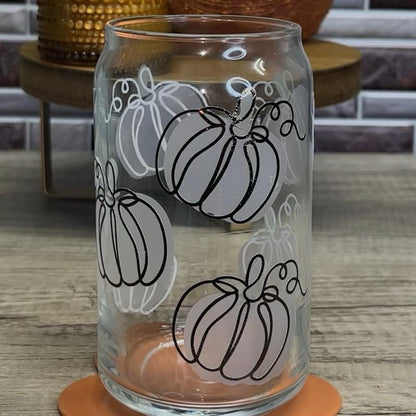 Color Changing Pumpkin Halloween Glass Cup Tumbler with Lid and Straw 16 Oz Durable Transparent Vinyl Decal Hand Wash Only Color Changing Cups Halloween Tumbler