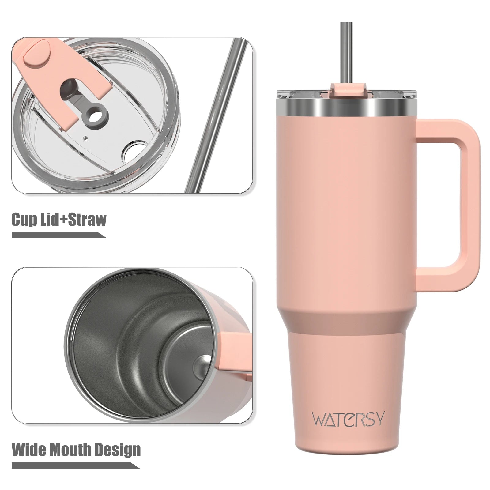 40Oz/1200Ml Tumbler with Handle and Straw Lid Large Capacity Stainless Steel Thermal Cup Keep Coffee Beer Cold Vacuum