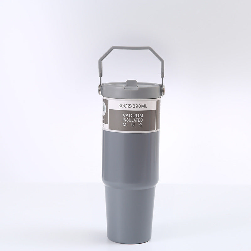 Portable Car Cup Stainless Steel Cup Travel Sports Water Bottle with Handle Cover Coffee Tumbler Cup