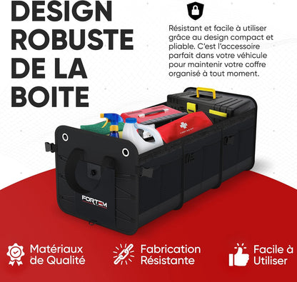 Rangement Coffre De Voiture, Organisateur De Coffre SUV, Organisateur Coffre Voiture, Organisateur Voiture Coffre Pliable, Fond Antidérapant, Sangle Fixation Réglable (Noir, Extra Large) - FREEZEME