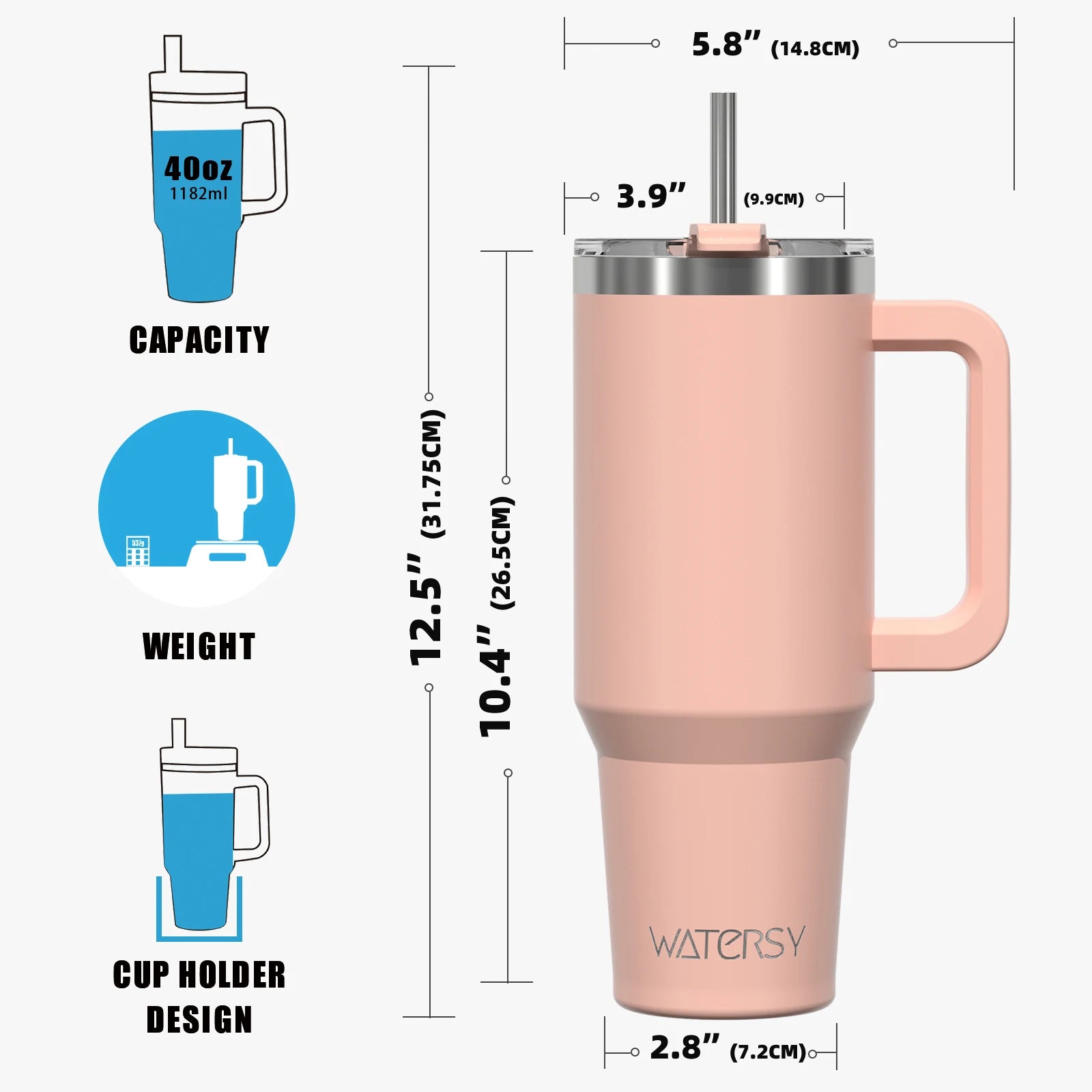 40Oz/1200Ml Tumbler with Handle and Straw Lid Large Capacity Stainless Steel Thermal Cup Keep Coffee Beer Cold Vacuum