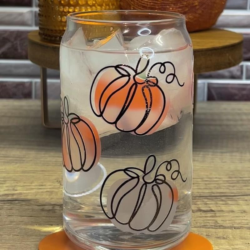 Color Changing Pumpkin Halloween Glass Cup Tumbler with Lid and Straw 16 Oz Durable Transparent Vinyl Decal Hand Wash Only Color Changing Cups Halloween Tumbler