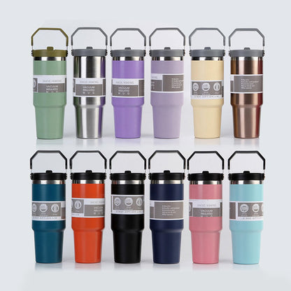 Portable Car Cup Stainless Steel Cup Travel Sports Water Bottle with Handle Cover Coffee Tumbler Cup