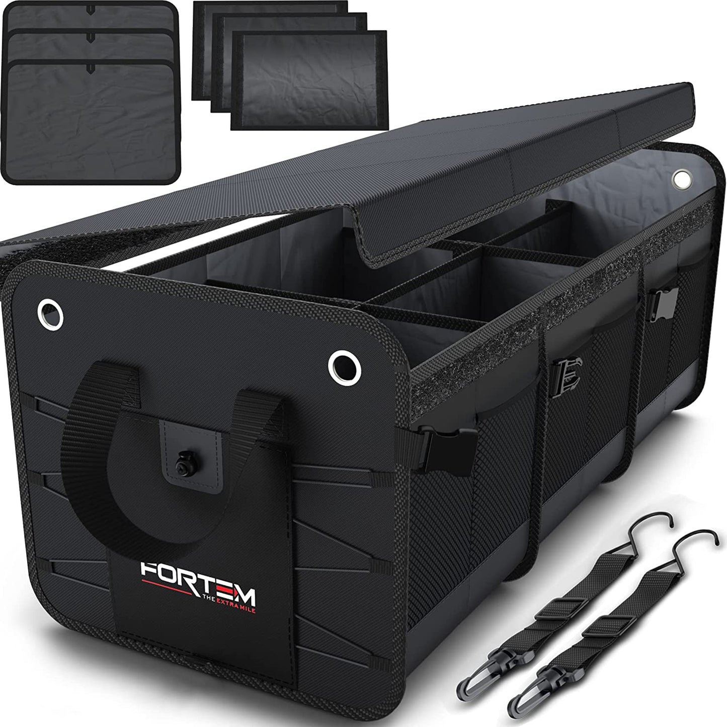Rangement Coffre De Voiture, Organisateur De Coffre SUV, Organisateur Coffre Voiture, Organisateur Voiture Coffre Pliable, Fond Antidérapant, Sangle Fixation Réglable (Noir, Extra Large) - FREEZEME