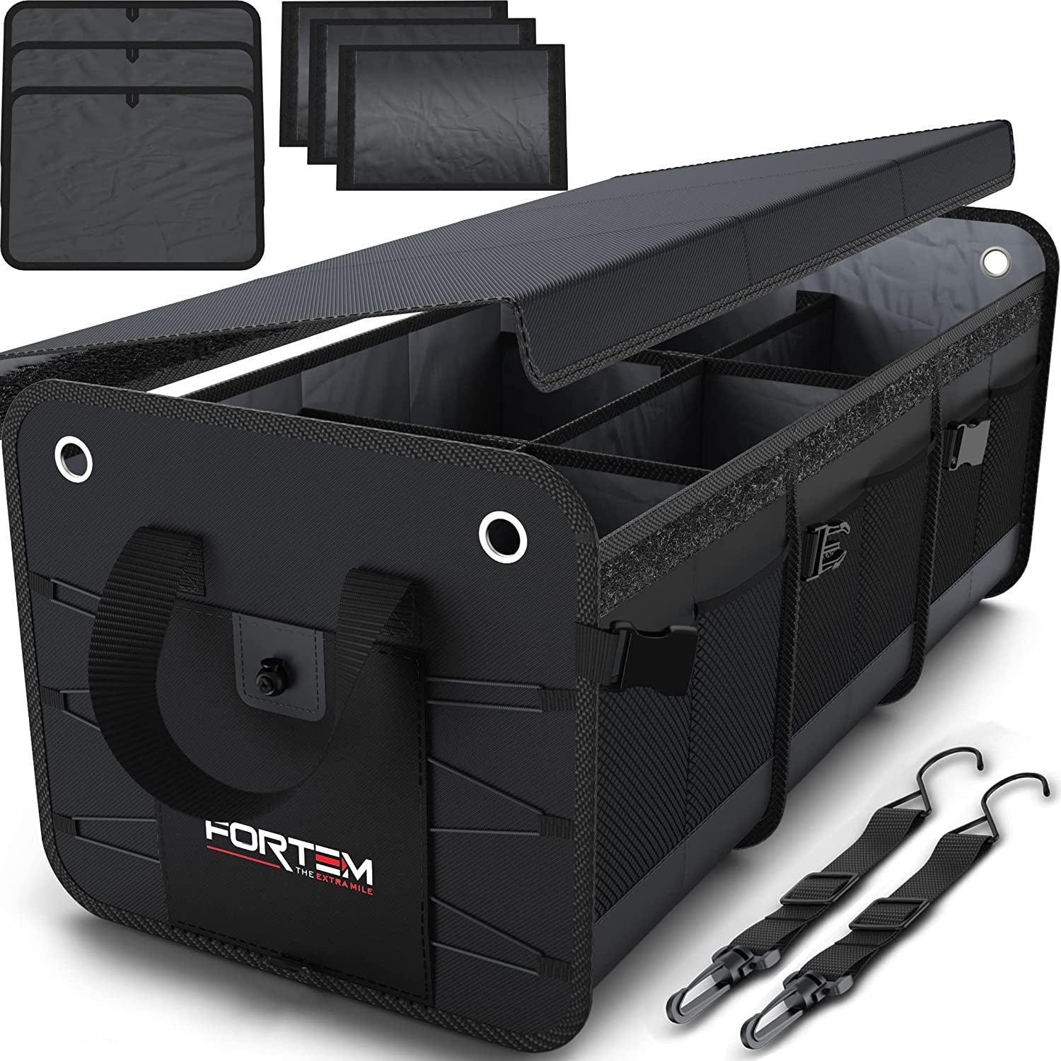 Rangement Coffre De Voiture, Organisateur De Coffre SUV, Organisateur Coffre Voiture, Organisateur Voiture Coffre Pliable, Fond Antidérapant, Sangle Fixation Réglable (Noir, Extra Large) - FREEZEME