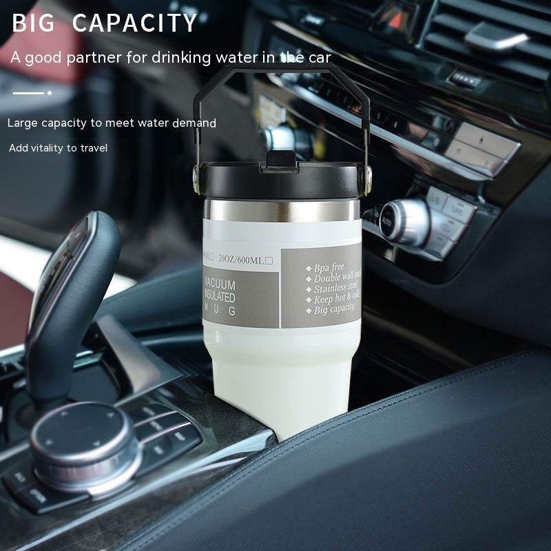Portable Car Cup Stainless Steel Cup Travel Sports Water Bottle with Handle Cover Coffee Tumbler Cup