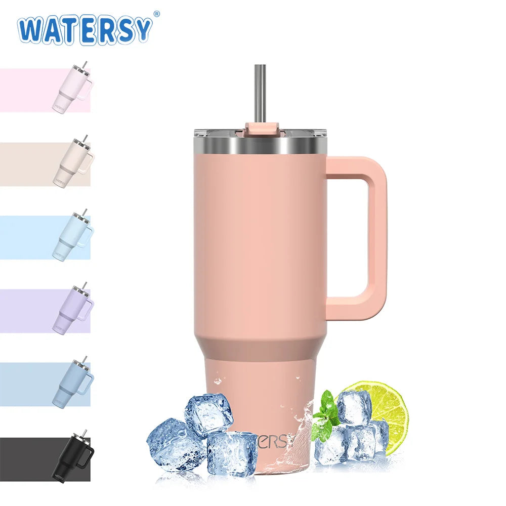 40Oz/1200Ml Tumbler with Handle and Straw Lid Large Capacity Stainless Steel Thermal Cup Keep Coffee Beer Cold Vacuum