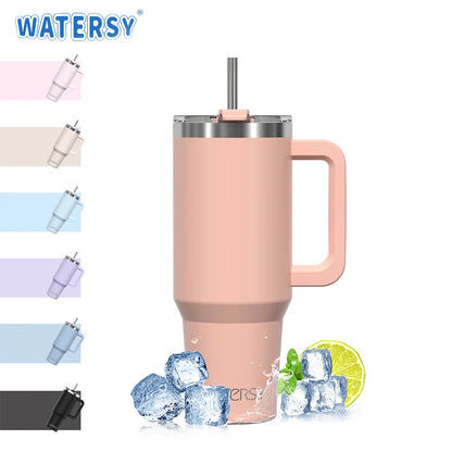 40Oz/1200Ml Tumbler with Handle and Straw Lid Large Capacity Stainless Steel Thermal Cup Keep Coffee Beer Cold Vacuum