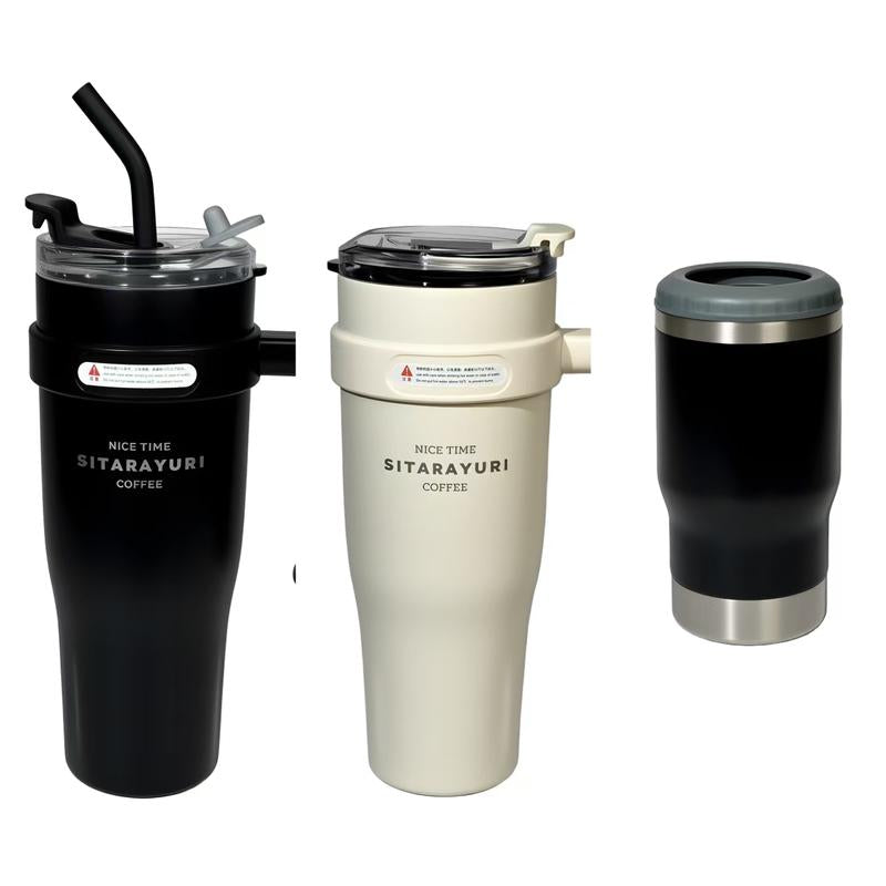 3-Pack Insulated Stainless Steel Water Bottles - Two 40 Oz Tumblers & One Cooler with Lids & Straws - Non-Bpa Free & Portable Travel Set