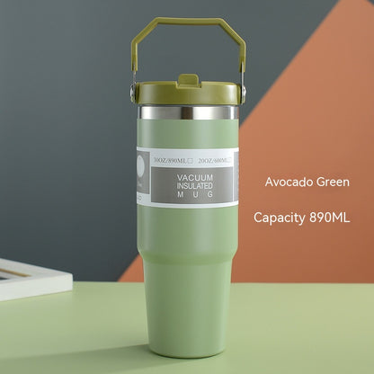 Portable Car Cup Stainless Steel Cup Travel Sports Water Bottle with Handle Cover Coffee Tumbler Cup