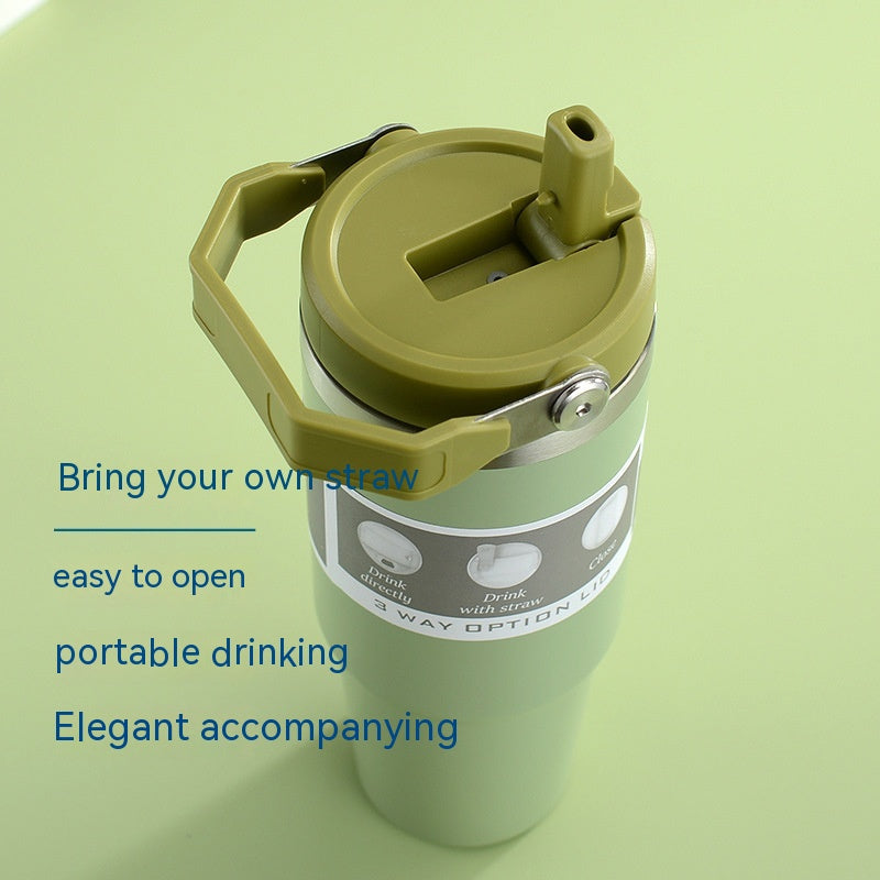 Portable Car Cup Stainless Steel Cup Travel Sports Water Bottle with Handle Cover Coffee Tumbler Cup