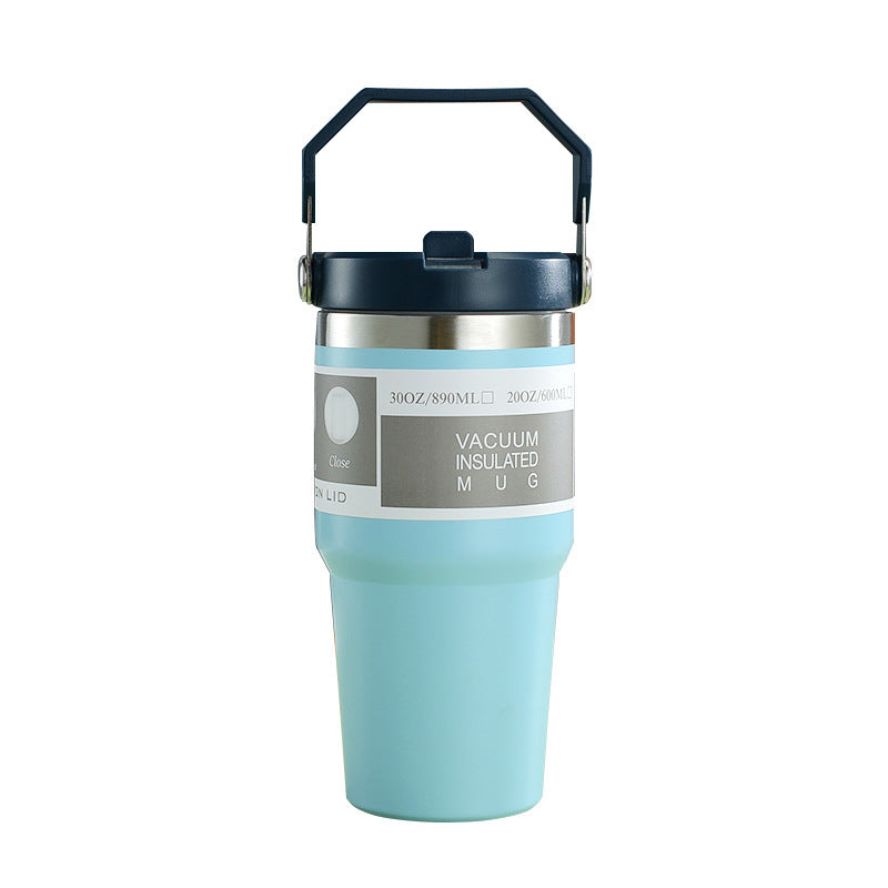 Portable Car Cup Stainless Steel Cup Travel Sports Water Bottle with Handle Cover Coffee Tumbler Cup