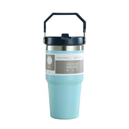 Portable Car Cup Stainless Steel Cup Travel Sports Water Bottle with Handle Cover Coffee Tumbler Cup