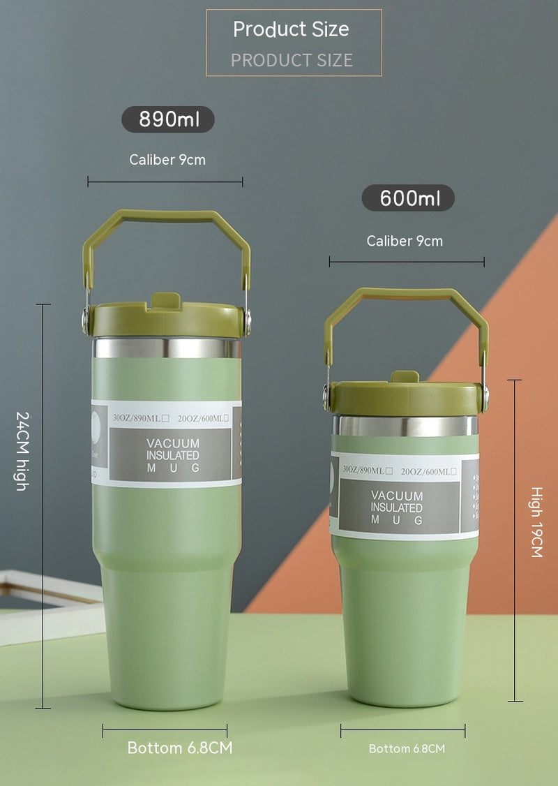 Portable Car Cup Stainless Steel Cup Travel Sports Water Bottle with Handle Cover Coffee Tumbler Cup