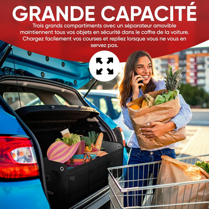 Rangement Coffre De Voiture, Organisateur De Coffre SUV, Organisateur Coffre Voiture, Organisateur Voiture Coffre Pliable, Fond Antidérapant, Sangle Fixation Réglable (Noir, Extra Large) - FREEZEME