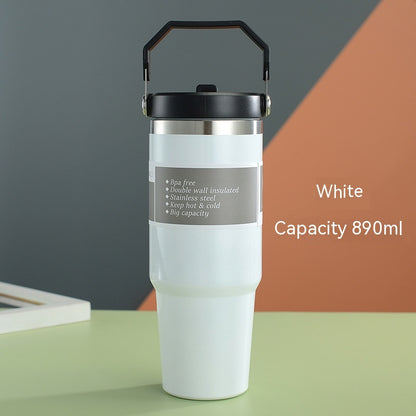 Portable Car Cup Stainless Steel Cup Travel Sports Water Bottle with Handle Cover Coffee Tumbler Cup