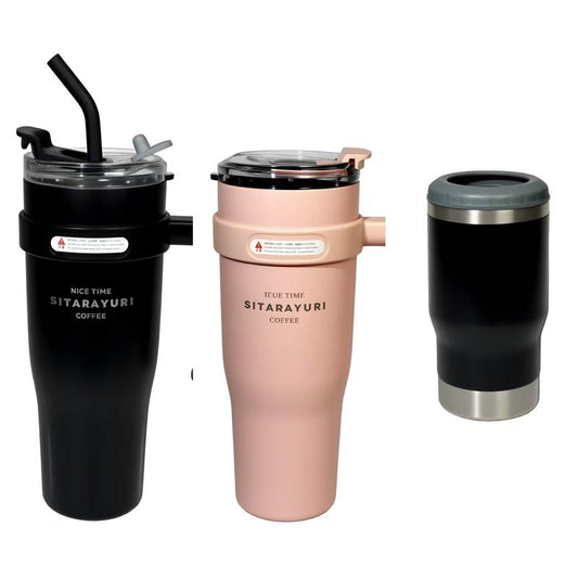 3-Pack Insulated Stainless Steel Water Bottles - Two 40 Oz Tumblers & One Cooler with Lids & Straws - Non-Bpa Free & Portable Travel Set